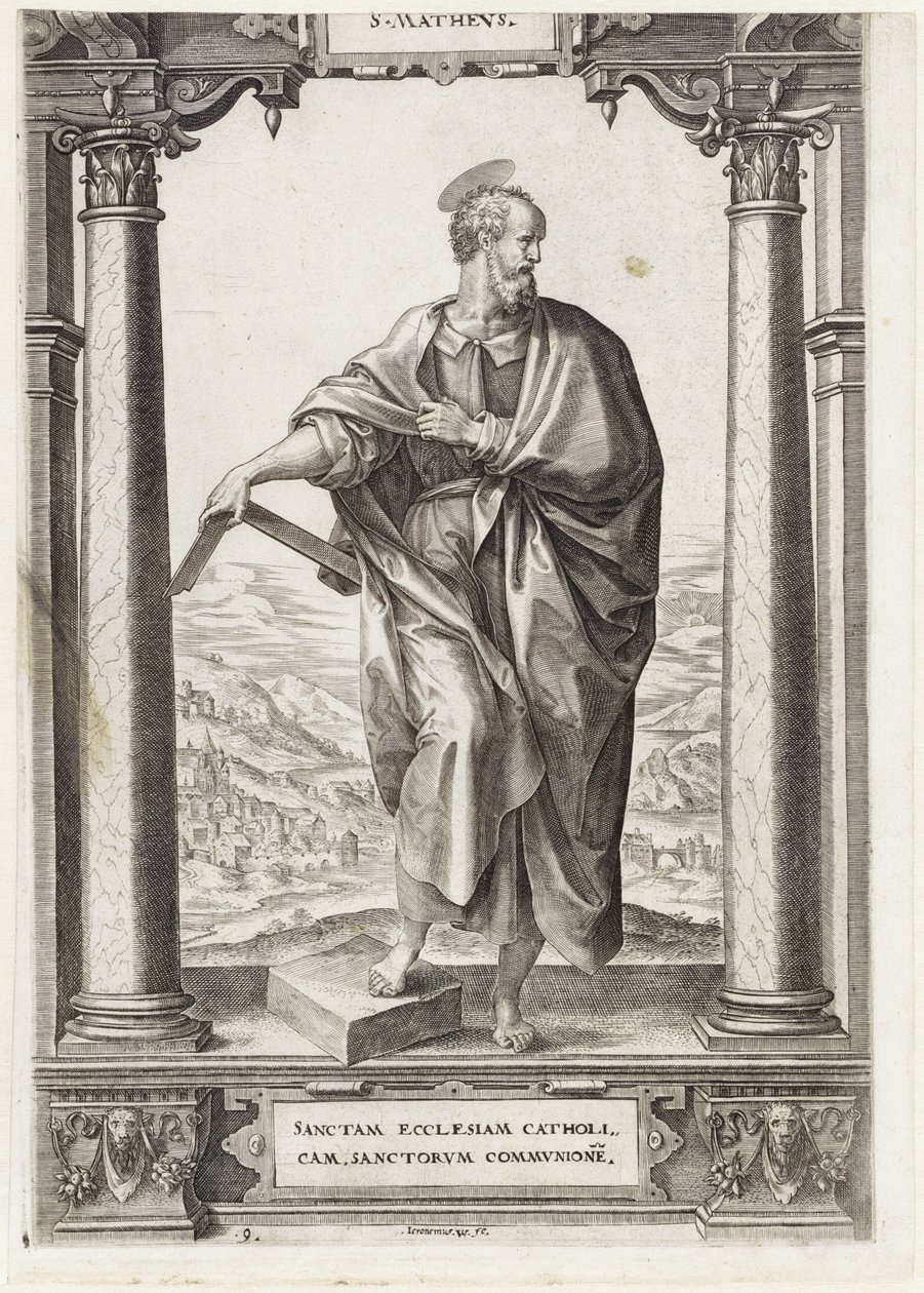 H. Mateus S. Mathevs (título no objeto) Cristo e os Doze Apóstolos e São Paulo (título da série) de Hieronymus Wierix