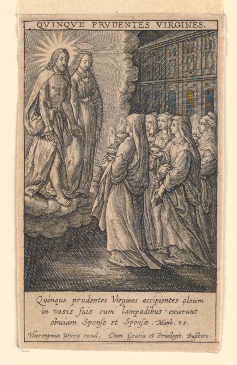 As Cinco Virgens Sábias, da suíte "Speculum Virginitatis" de Hieronymus Wierix