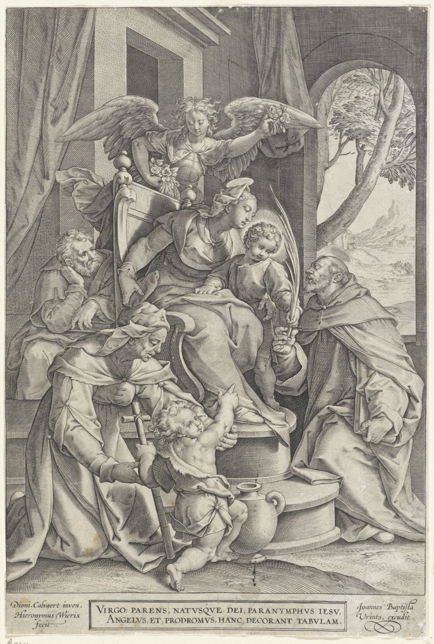 Sagrada Família com Isabel e João Batista, depois de Denys Calvaert, 1563 - antes de 1611 de Hieronymus or Jerome Wierix