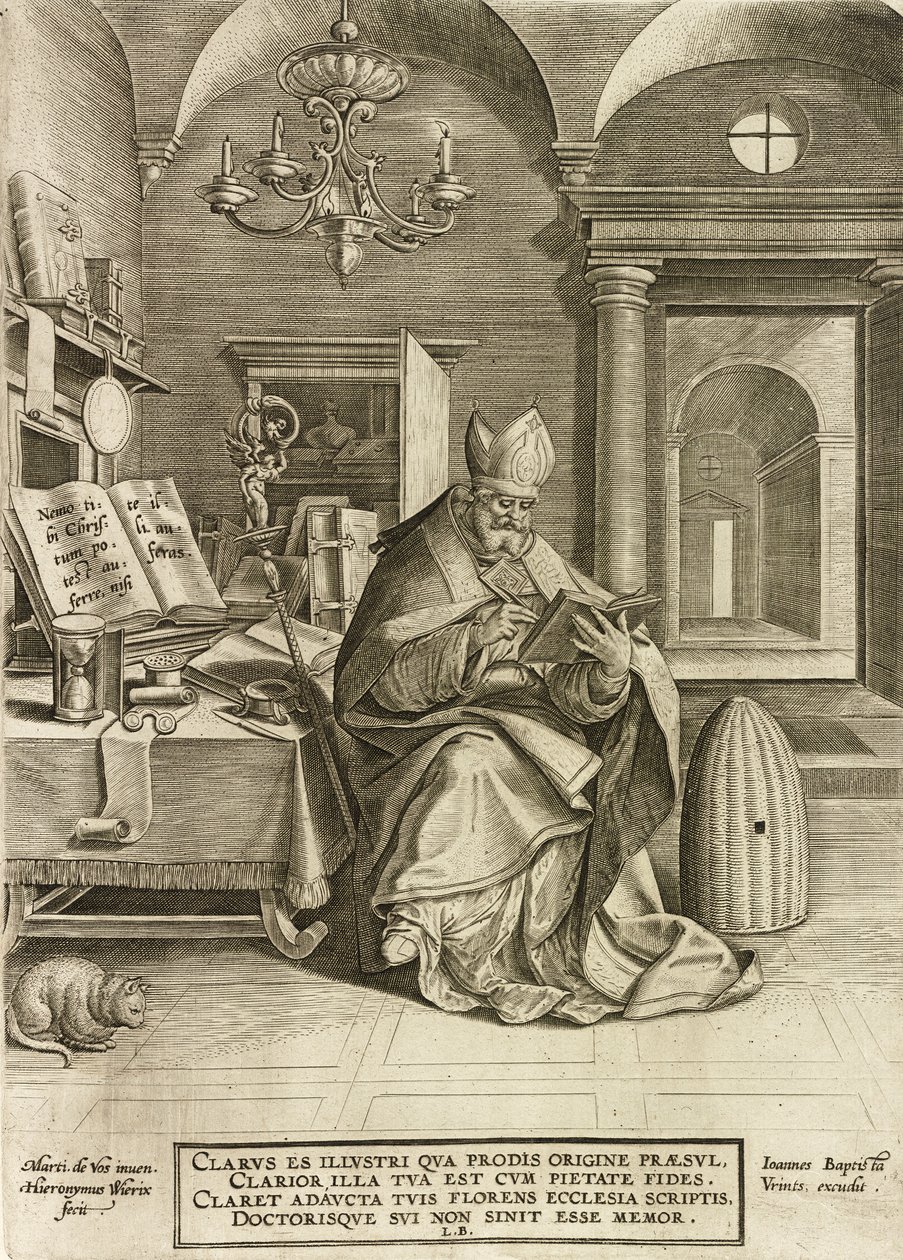 Santo Ambrósio, da série Os Quatro Pais da Igreja, pub. 1586 de Hieronymus or Jerome Wierix
