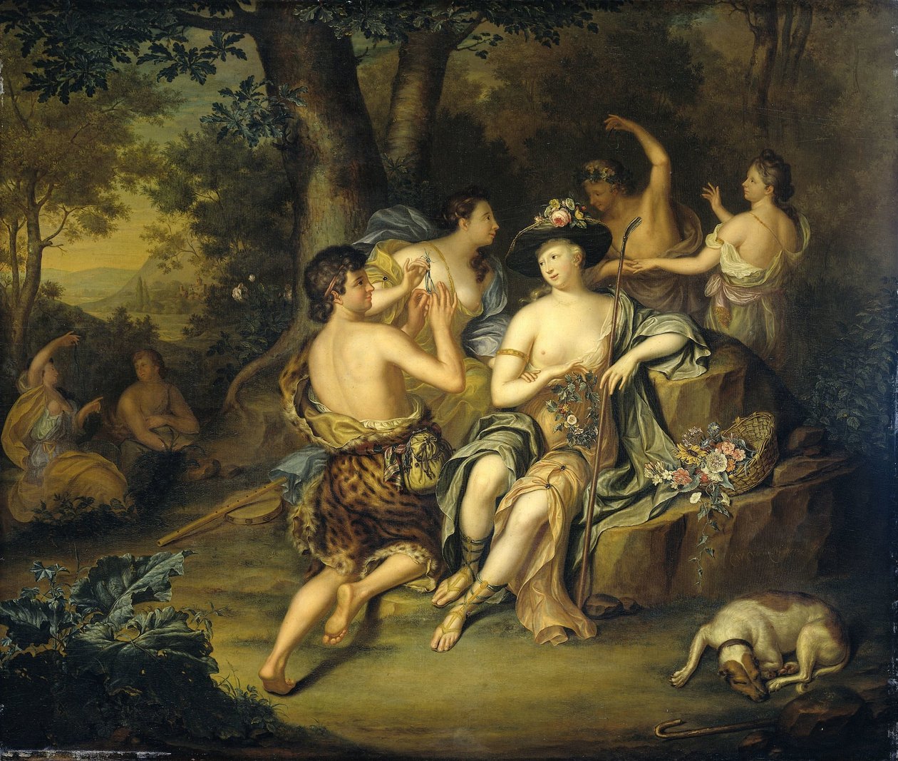 Pastores e pastoras em uma paisagem Coroação de Mirtillo por Amarillis de Hieronymus van der Mij