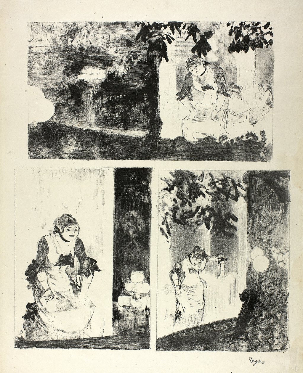 Mlle Bécat no Café des Ambassadeurs: Três motivos de Hilaire Germain Edgar Degas