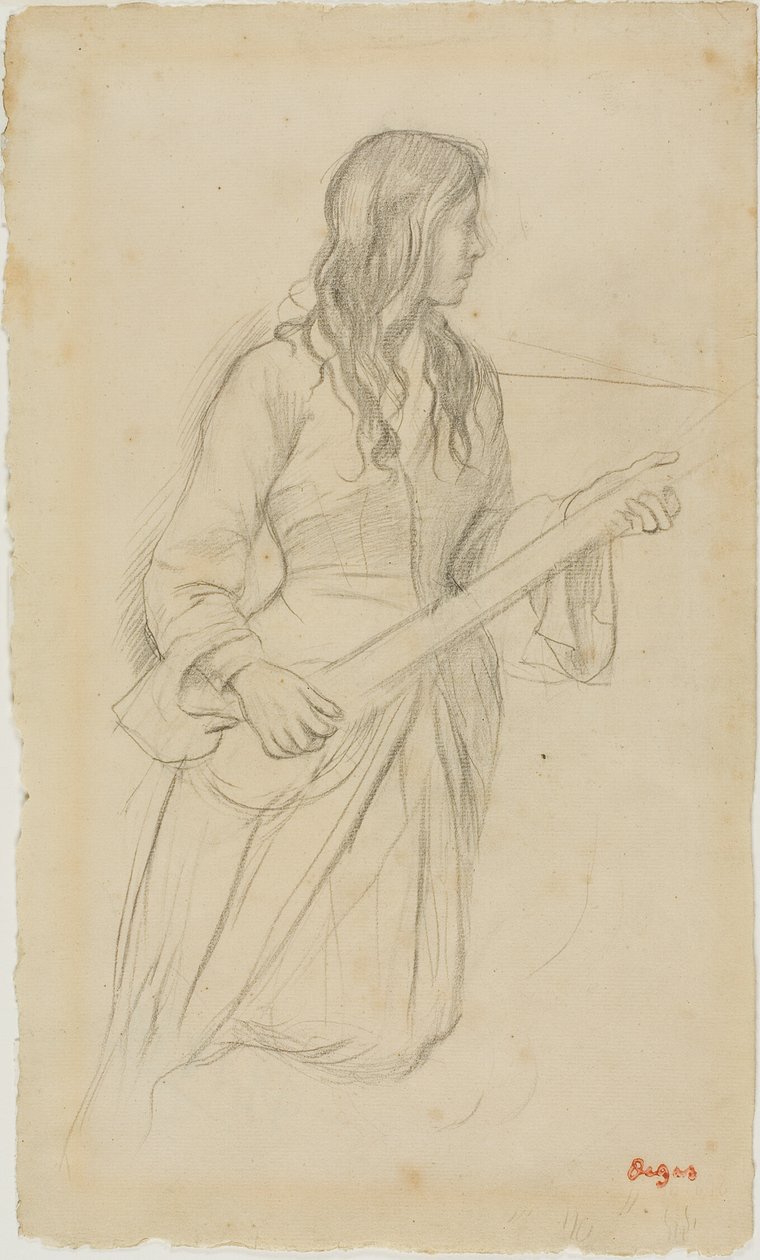 Mulher jovem tocando bandolim, estudo para o retrato de Mlle. Fiocre no ballet "La Source" de Hilaire Germain Edgar Degas