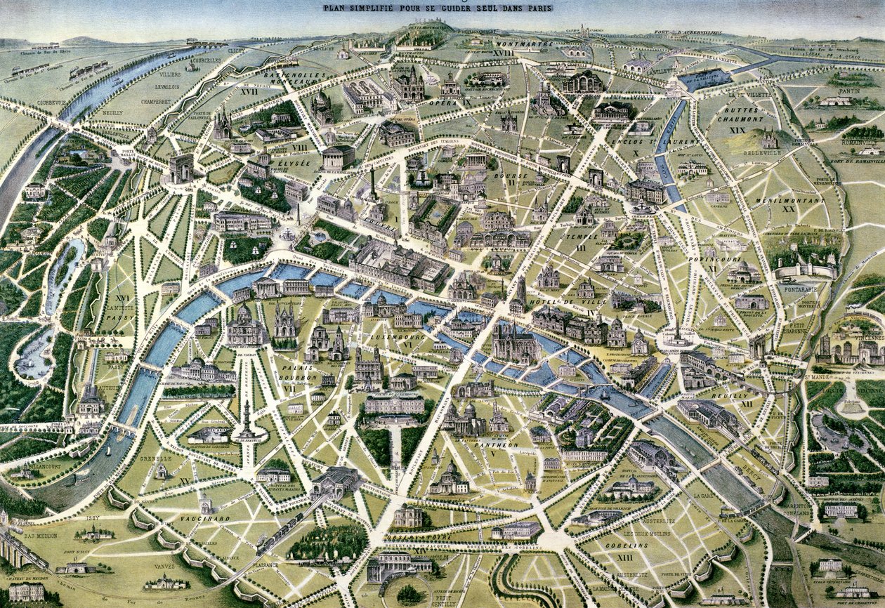 Mapa de Paris durante o período dos &39;Grands Travaux&39; pelo Barão Georges Haussmann (1809-91) 1864 de Hilaire Guesnu
