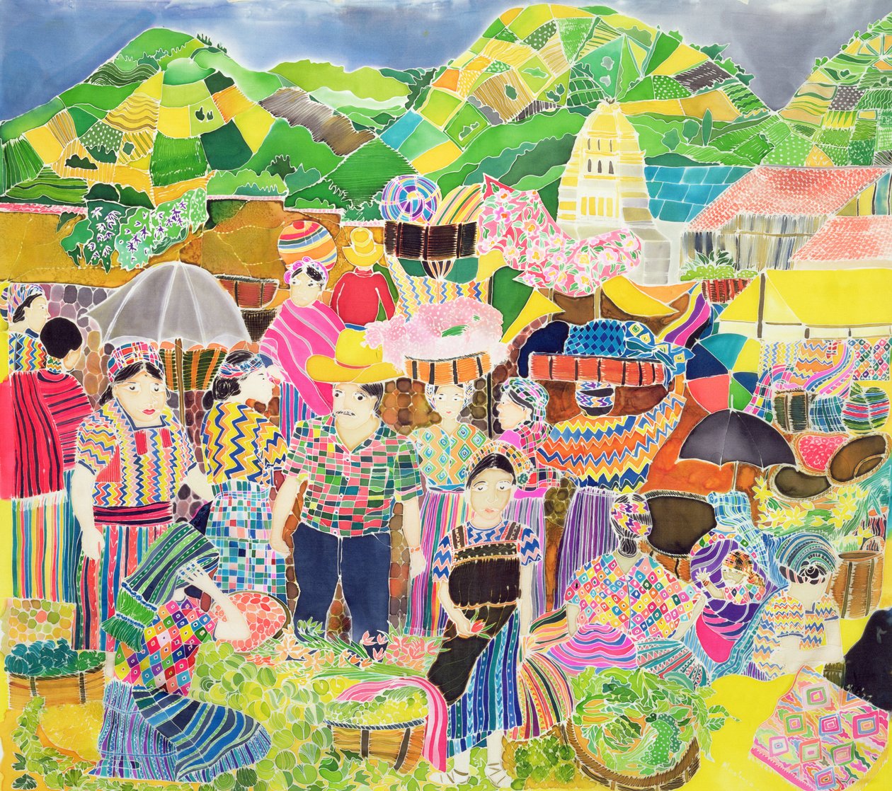 Mercado Almolonga (tintas coloridas em seda) de Hilary Simon