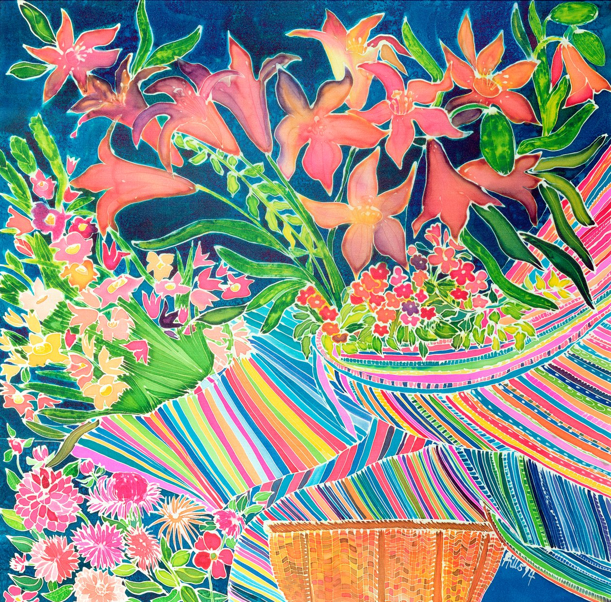 Lírios guatemaltecos, Absolutely Fabulous Set, 1994 (tintas coloridas em seda) de Hilary Simon