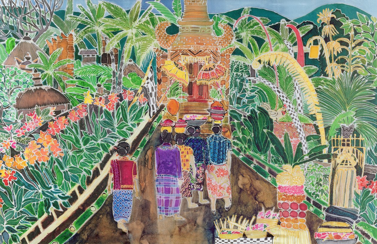 Procissão, Peliatan, Bali, 1996 (tintas coloridas em seda) de Hilary Simon