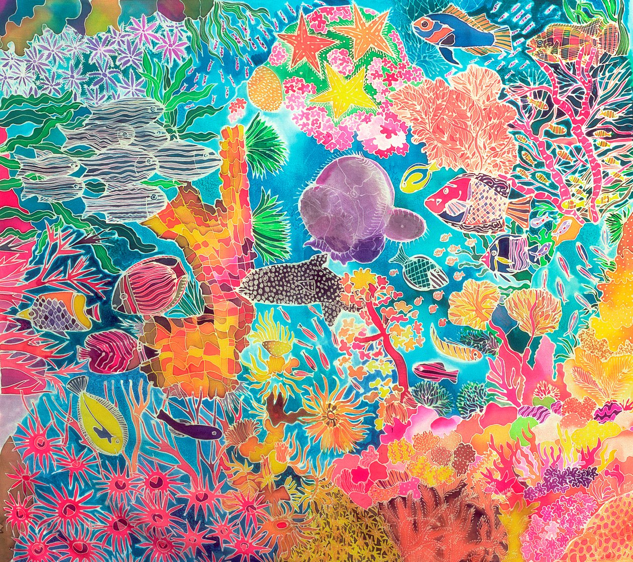 Tropical Coral, 1993 (tinta colorida sobre seda) de Hilary Simon