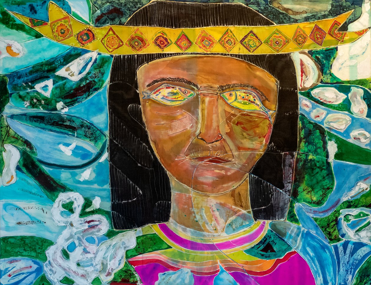 Amazonas-Xamã Olivia Arevalo, 2022 (tintura e pintura em seda) de Hilary Simon