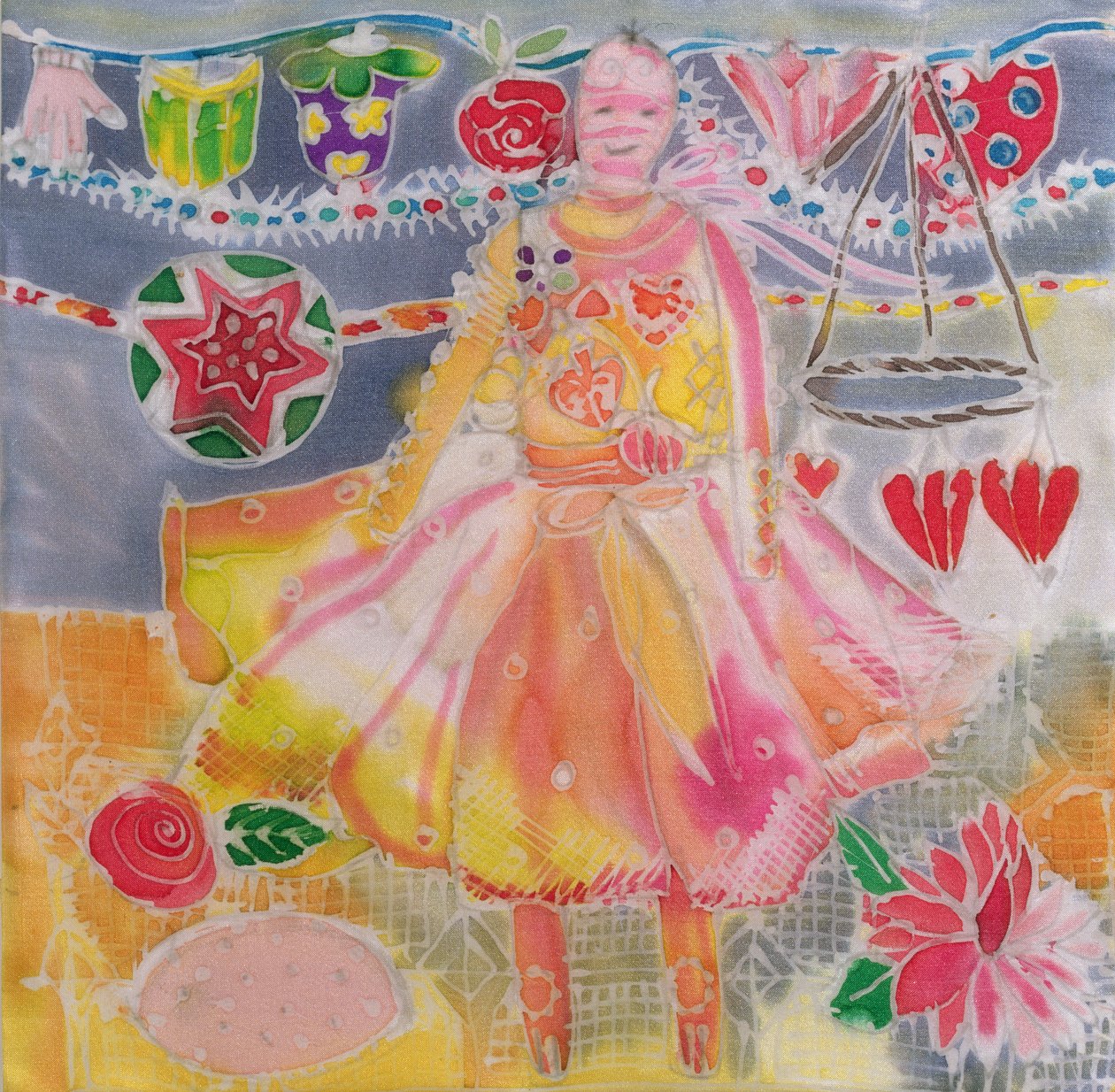 Fada com Corações e Flores, 2006 (corantes de seda) de Hilary Simon