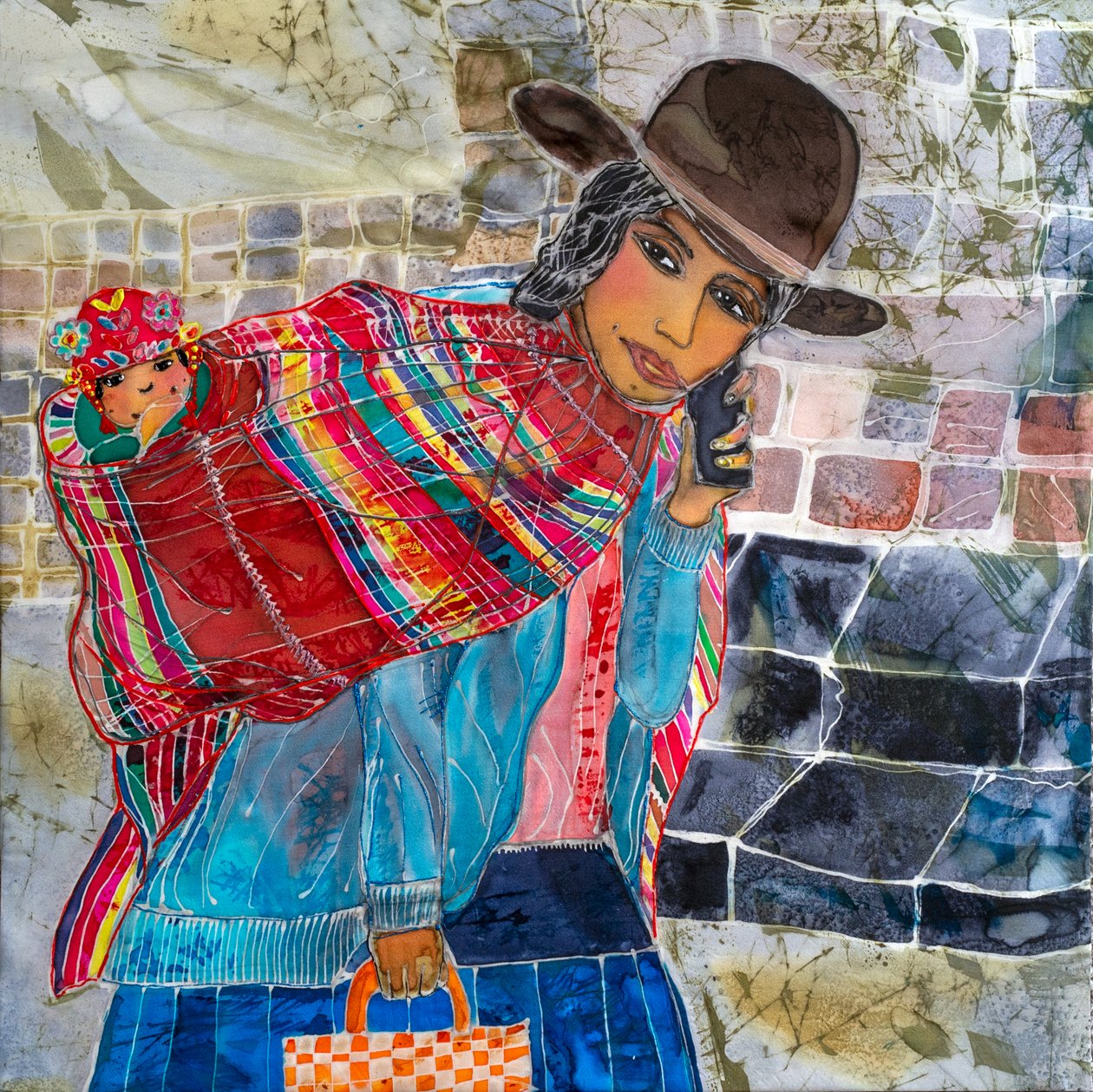 Peruana, Mamita e Jolly, Peru, 2023 (tintas sobre seda) de Hilary Simon