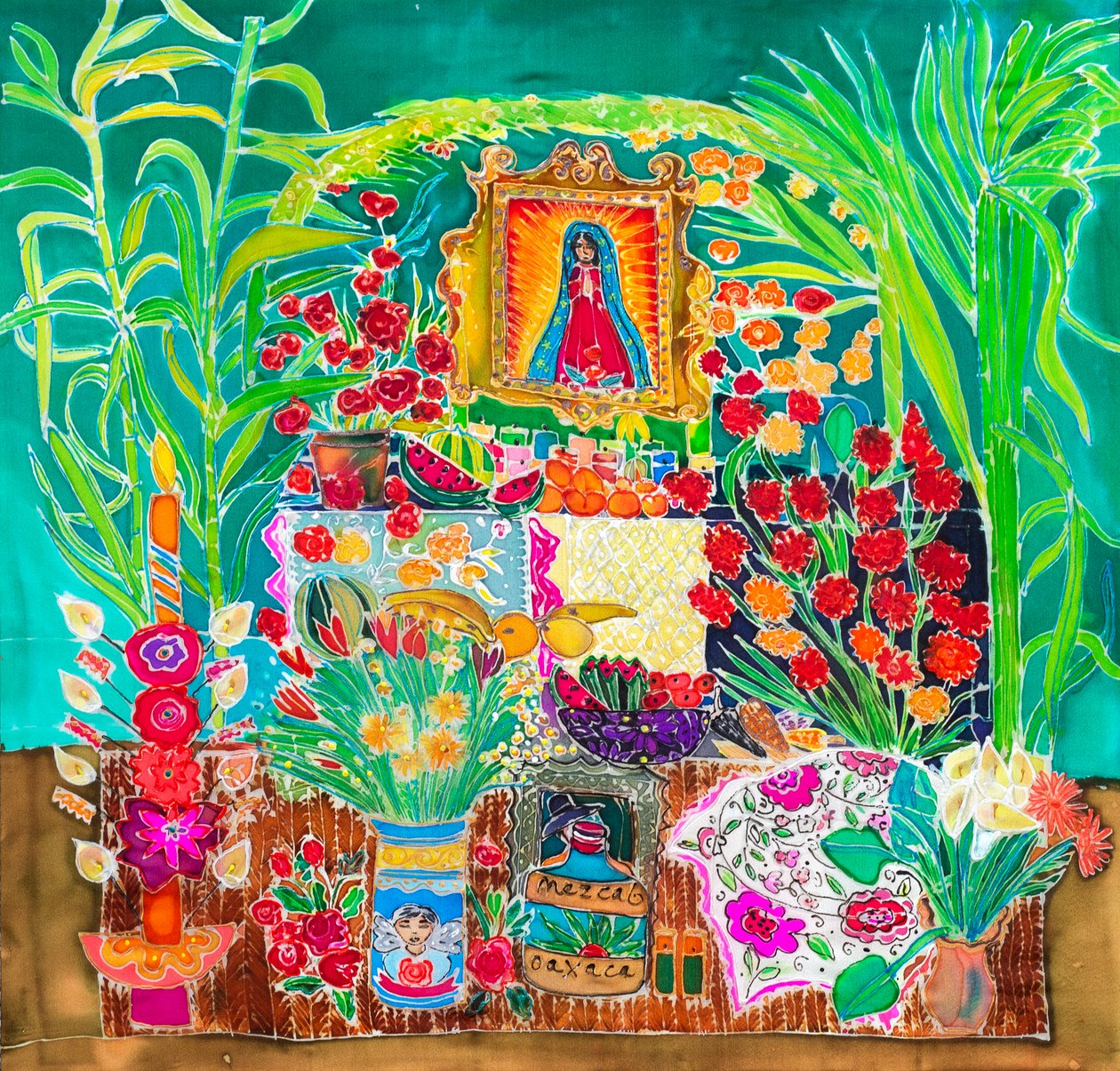 Santuário, Dia dos Mortos, Oaxaca, 2023 (tintas sobre seda) de Hilary Simon