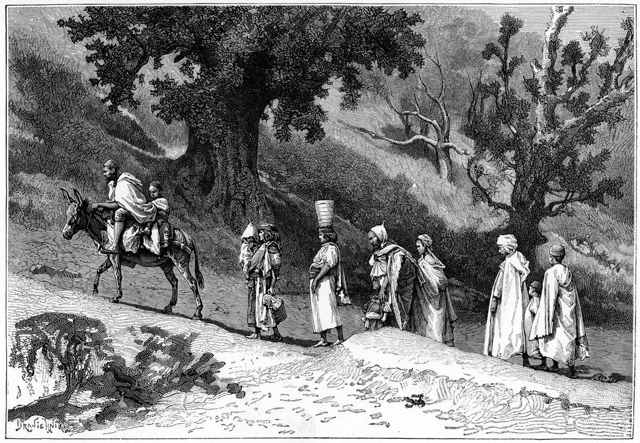 Grupo da família Kabyle viajando, Argélia, c1890 de Hildibrand