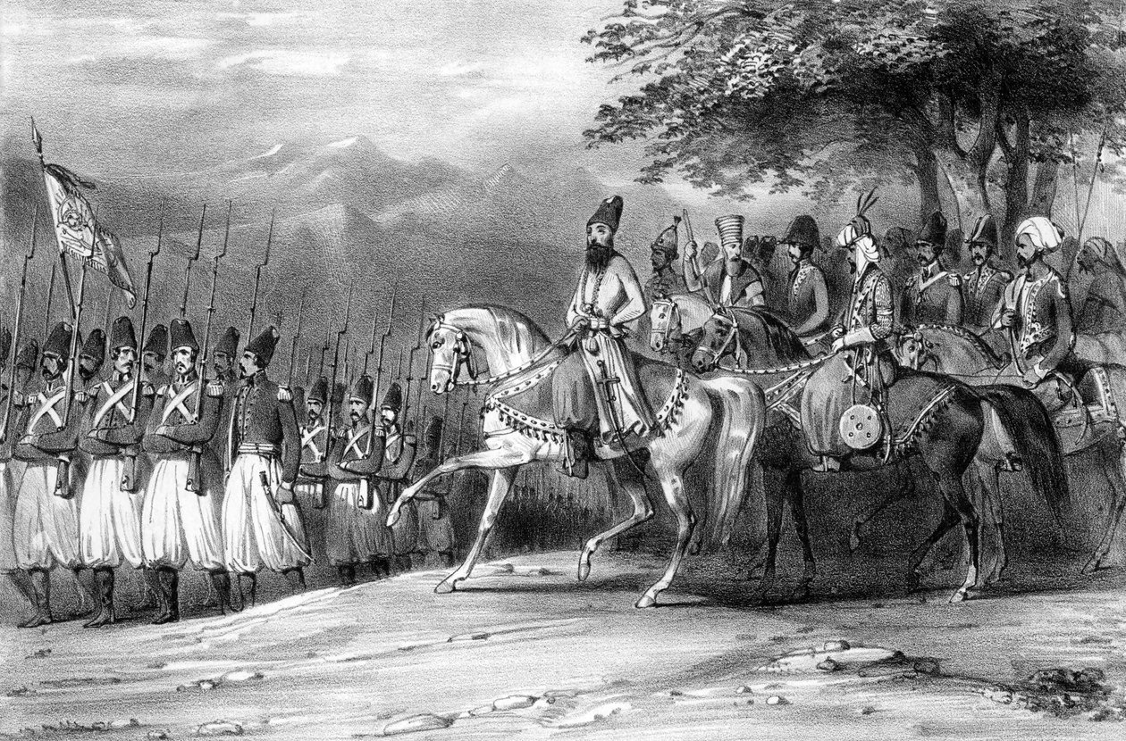 Uma revisão de Abbas Mirza, soldados, Irã de Hippolyte Bellange
