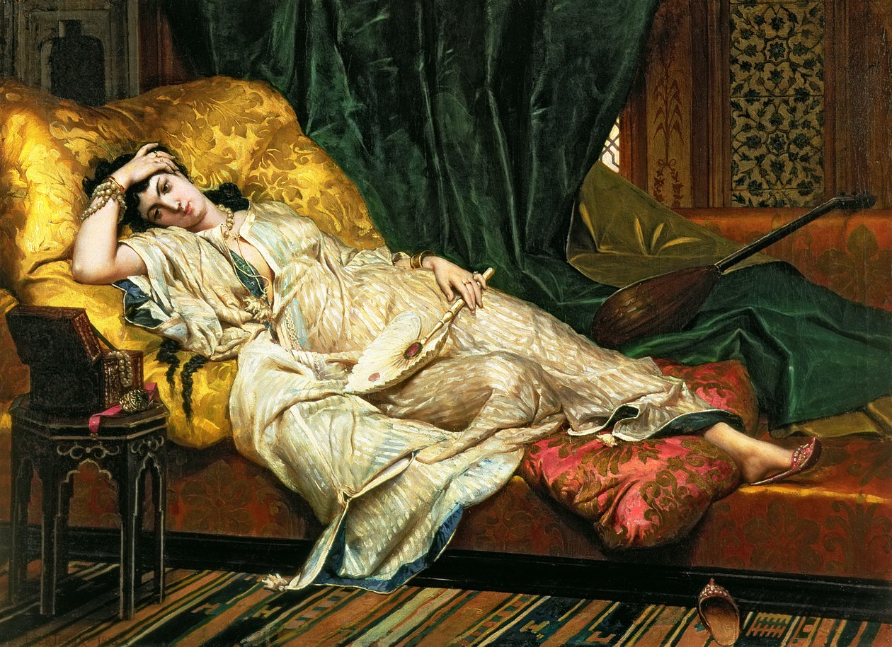 Odalisque com um alaúde, 1876 de Hippolyte Berteaux
