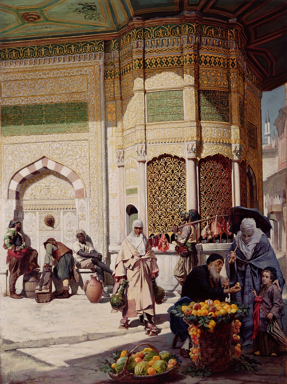 Mercador de rua em Istambul, 1883 de Hippolyte Berteaux