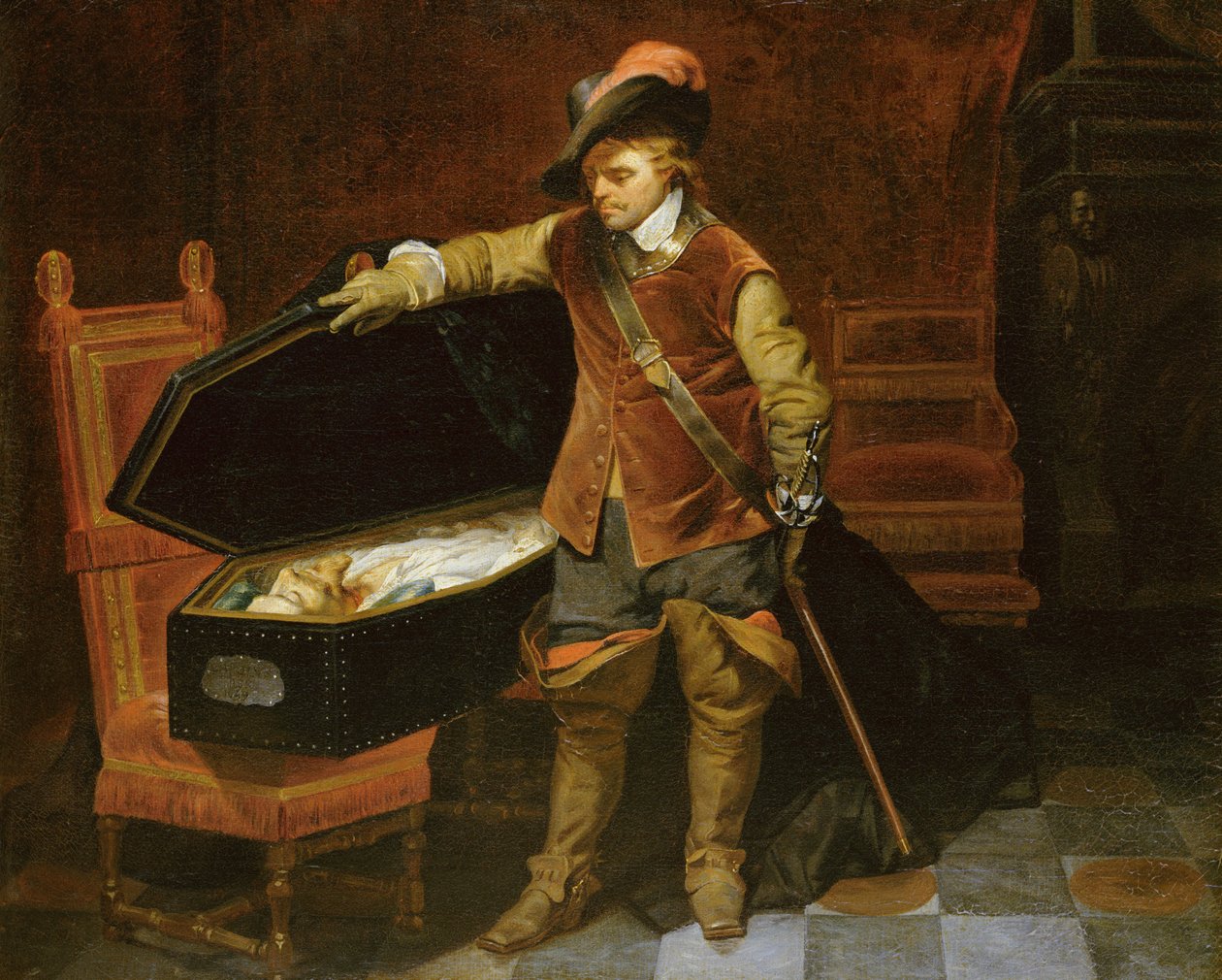 Oliver Cromwell (1599-1658) com o caixão de Charles I (1600-49) 1846 de Hippolyte Delaroche