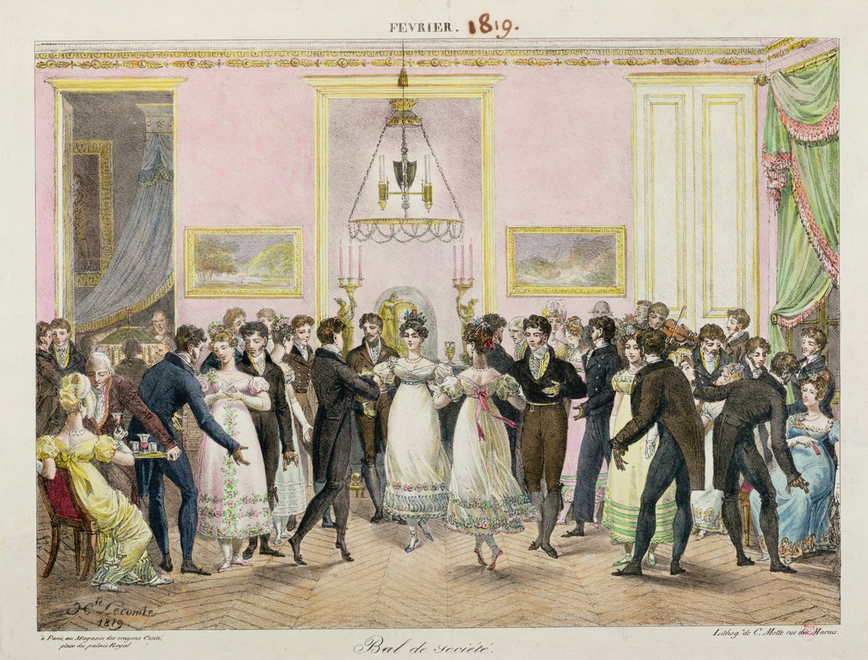 Um baile da sociedade, gravado por Charles Etienne Pierre Motte (1785-1836) 1819 de Hippolyte Lecomte
