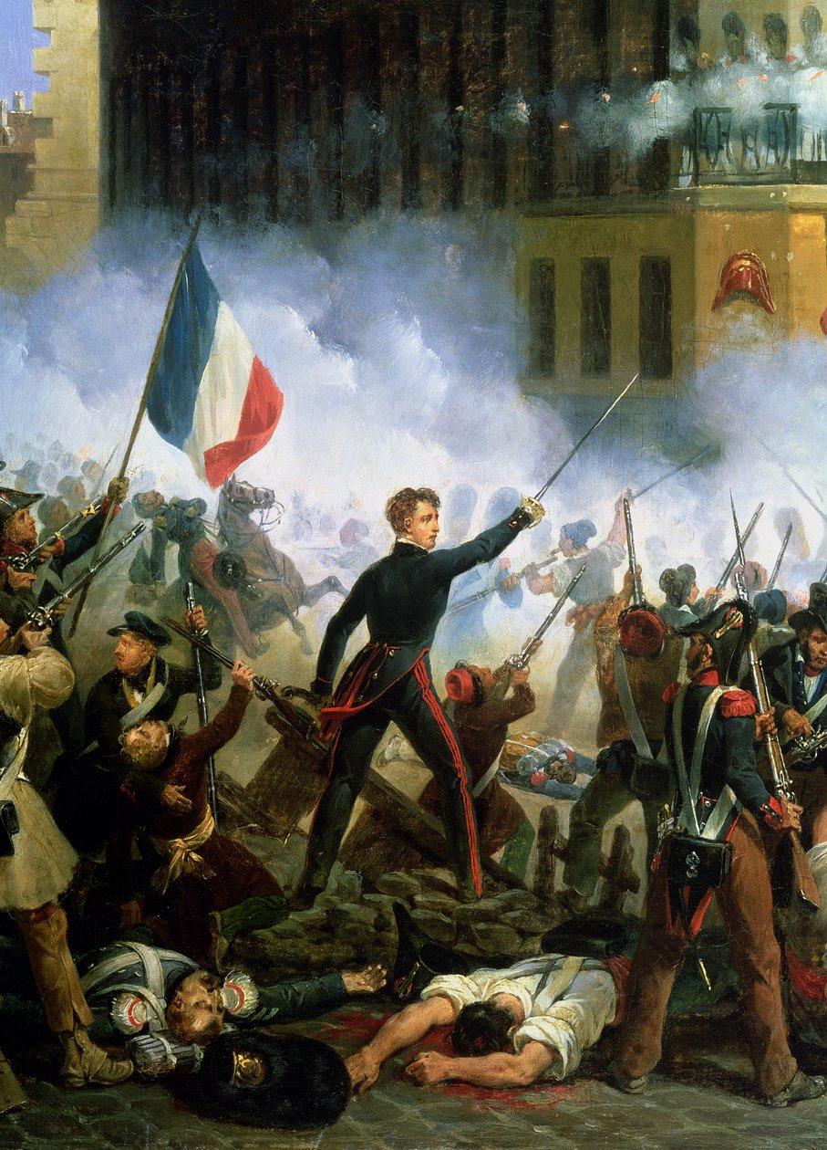 Batalha na Rue de Rohan, 28 de julho de 1830, 1831 (detalhe de 156577) de Hippolyte Lecomte