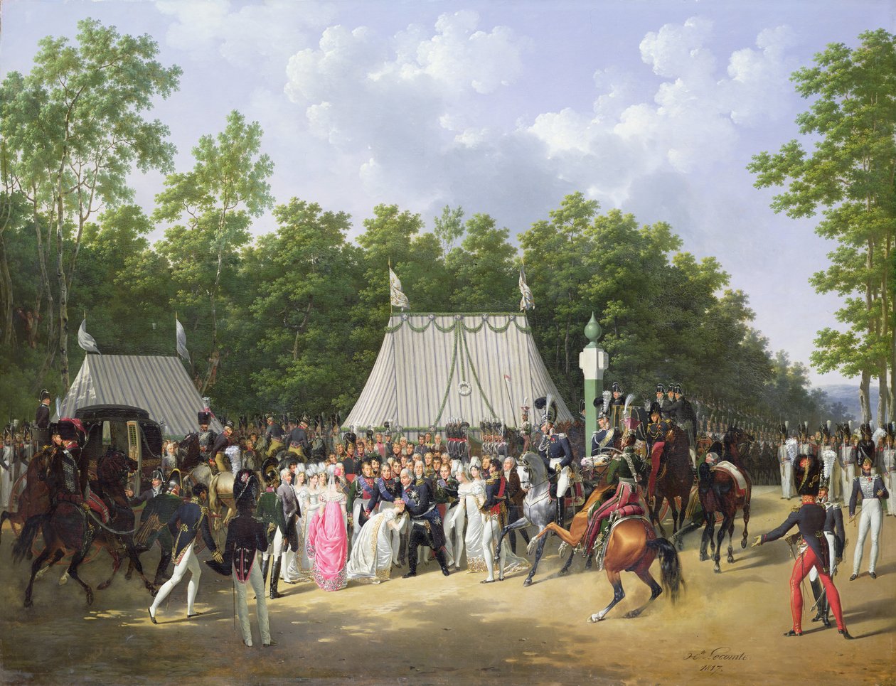 Luís XVIII (1755-1824) Saudação Marie-Caroline-Ferdinande de Bourbon, Princesa da Sicília, na Croix de Saint-Herem na Floresta de Fontainebleau, 15 de junho de 1816, 1817 de Hippolyte Lecomte