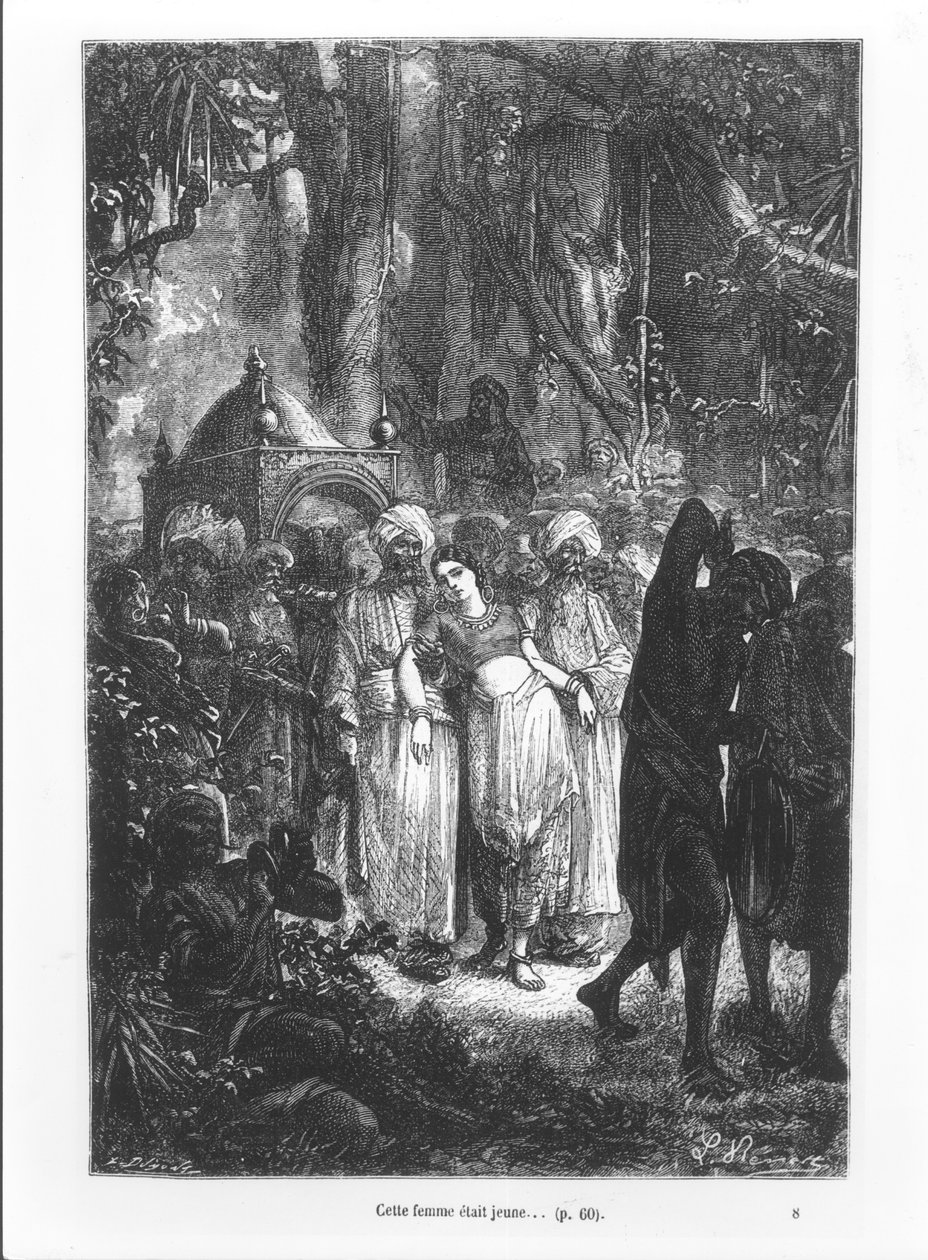 Esta mulher era jovem, ilustração de "em todo o mundo em oitenta dias" por Jules Verne (1828-1905) gravado por Louis Dumont (n.1822) 1873 de Hippolyte Leon Benett