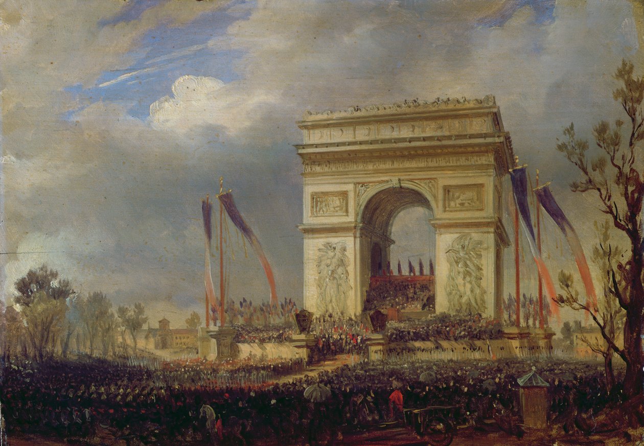 Festa da Fraternidade no Arco do Triunfo, Place de l&39;Etoile, Paris, a 20 de abril de 1848 de Hippolyte Victor Valentin Sebron
