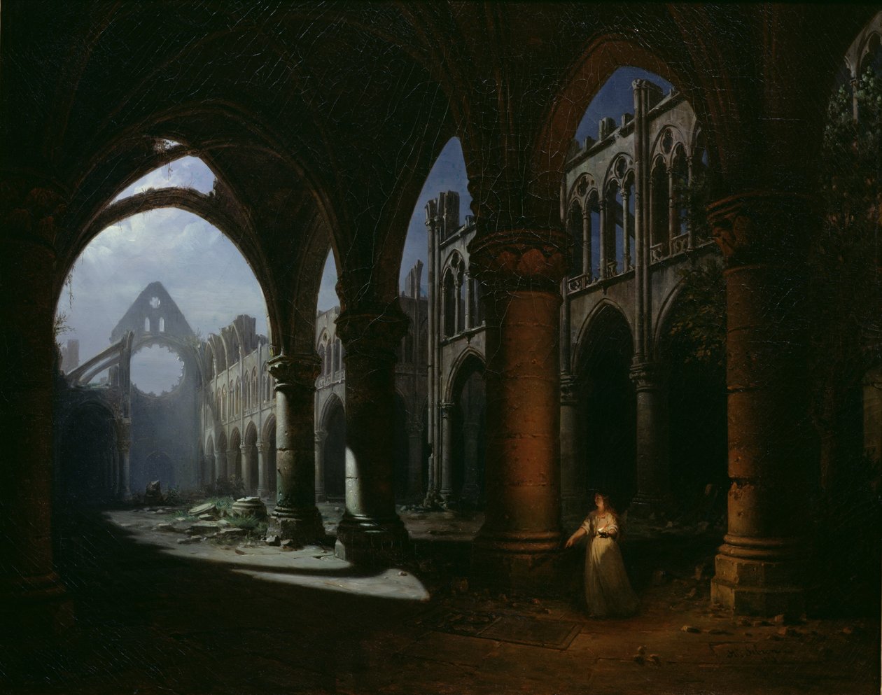 Interior de uma abadia em ruínas, 1848 de Hippolyte Victor Valentin Sebron