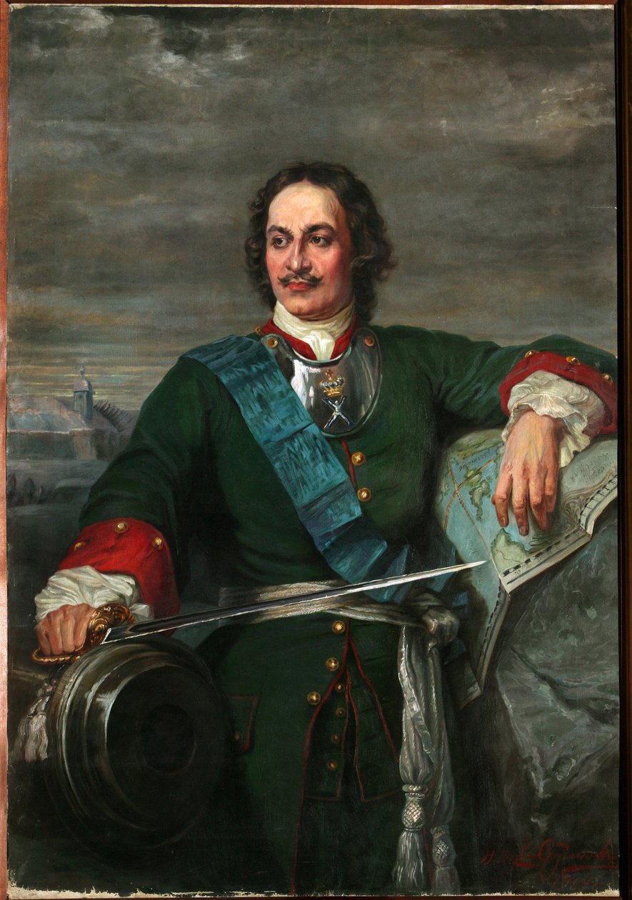 Retrato de Pierre Ier Le Grand (1672-1725) czar da Rússia - Pedro o Grande (Depois de Hippolyte Delaroche) - Bezler-Ciszewska, Henryka - 1914 - Óleo sobre tela - 170x119 - Museu de Arte Regional I. Kramskoi, Voronezh de Hippolyte Delaroche