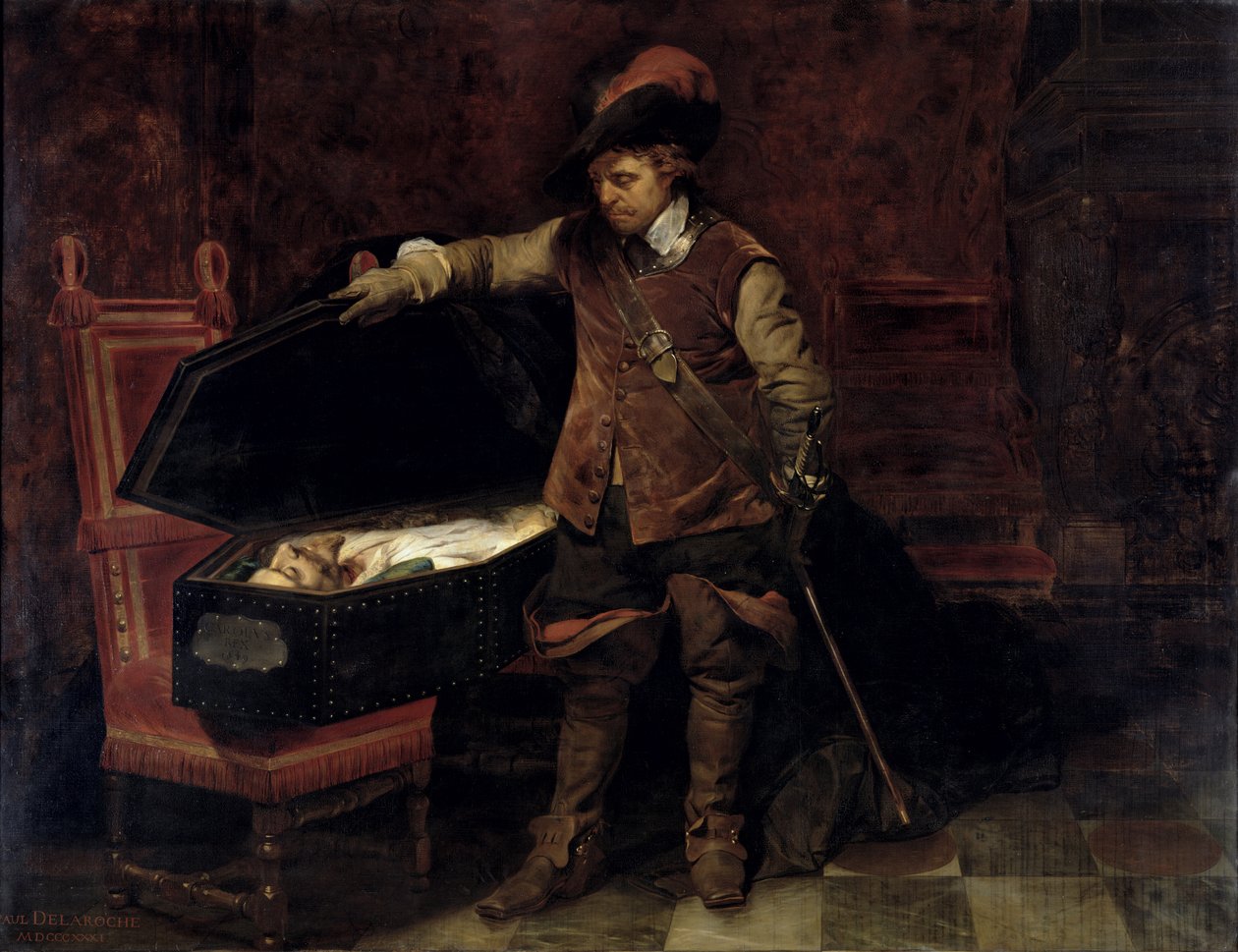 Oliver Cromwell (1599-1658) Abertura do Caixão de Charles I (1600-49) 1831 (óleo sobre tela) de Hippolyte (1797 1856) Delaroche