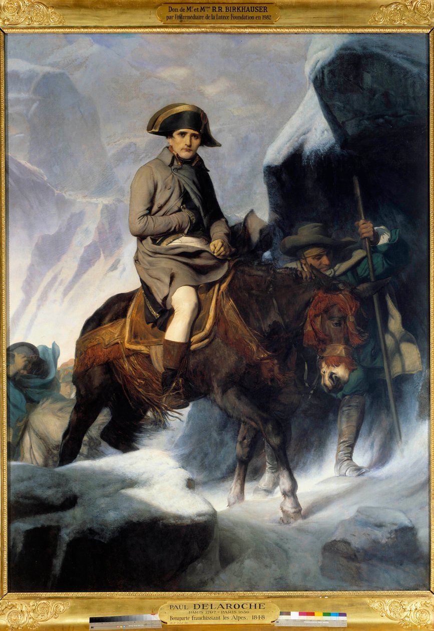 Retrato de Napoleão Bonaparte (1769-1821) atravessando o São Bernardo em 1800 Pintura de Paul Delaroche (1797-1856). 1848. Dim. 2,22 X 2,89 m. - Retrato de Napoleão Bonaparte (1769-1821) atravessando o São Bernardo em 1800. Pintura de Paul Delaroche (179 de Paul Delaroche