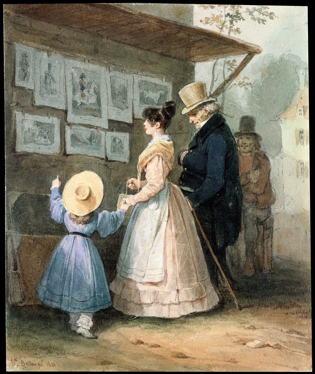 No vendedor de gravuras", 1831. de Hippolyte Bellange