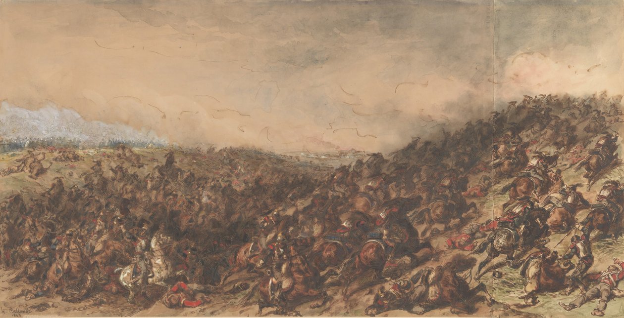 Cena de batalha Waterloo, 1815-66. de Hippolyte Bellange