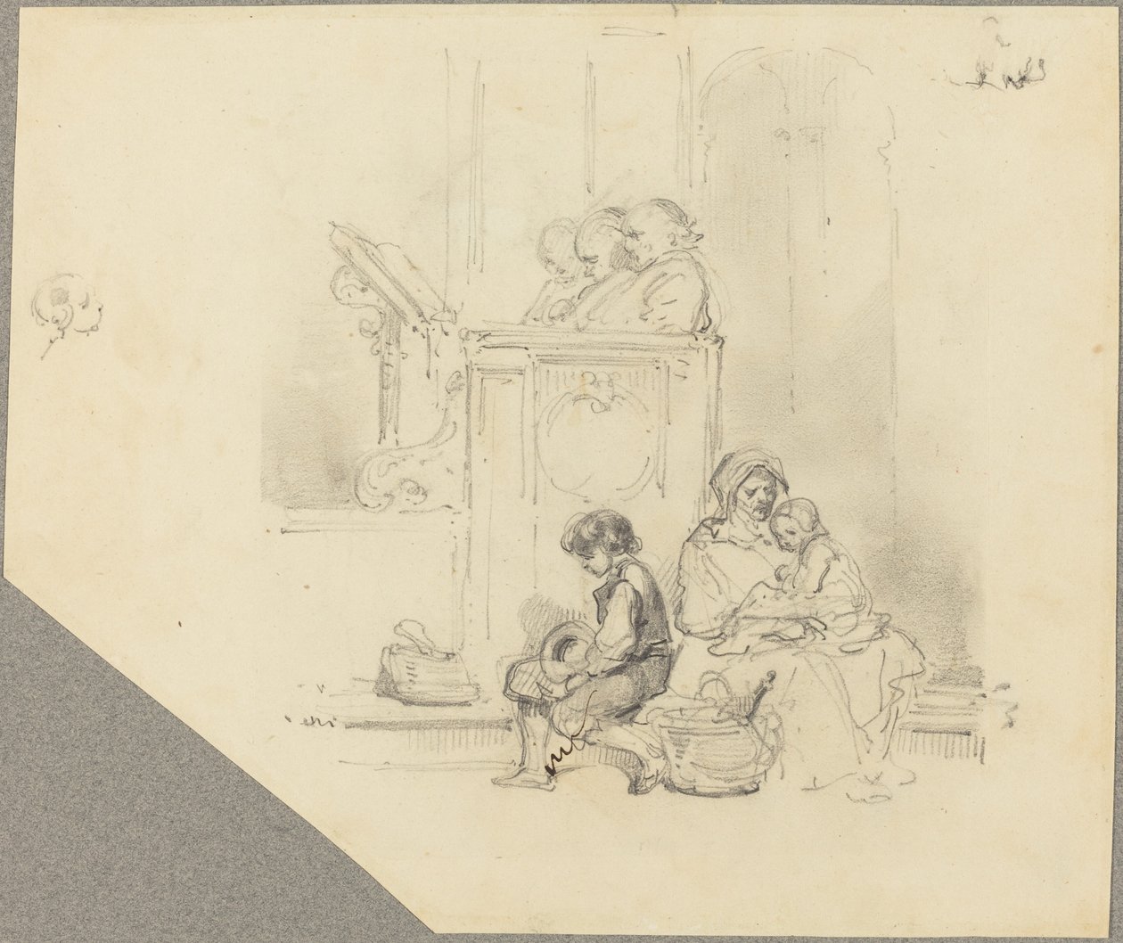 Figuras em um serviço da igreja de Hippolyte Bellange