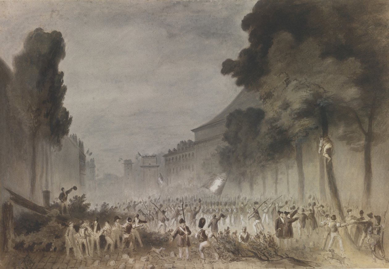 A revolução de julho nas grandes avenidas de Paris, 1830 de Hippolyte Bellange