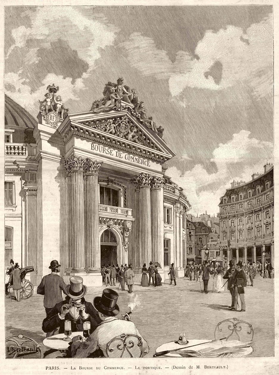 A Bolsa de Valores em Paris, em 1889. Desenho de M. Berteault de Hippolyte Berteaux