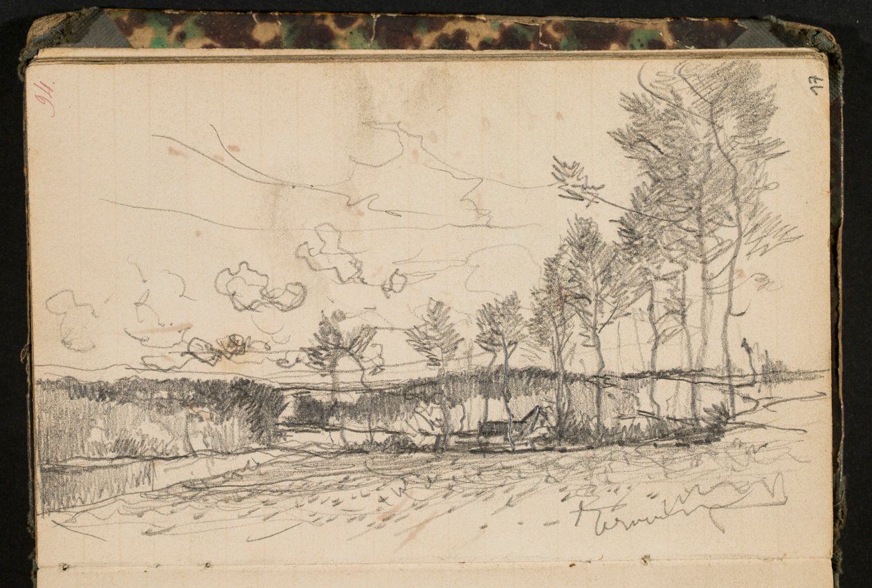 Paisagem com árvores e uma quinta (página de um caderno de esboços) de Hippolyte Boulenger