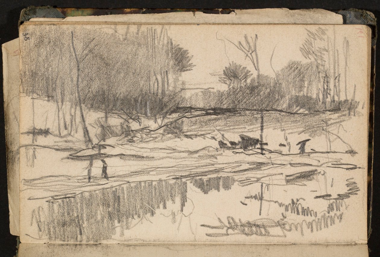 Paisagem com lago (página de um caderno de esboços) de Hippolyte Boulenger