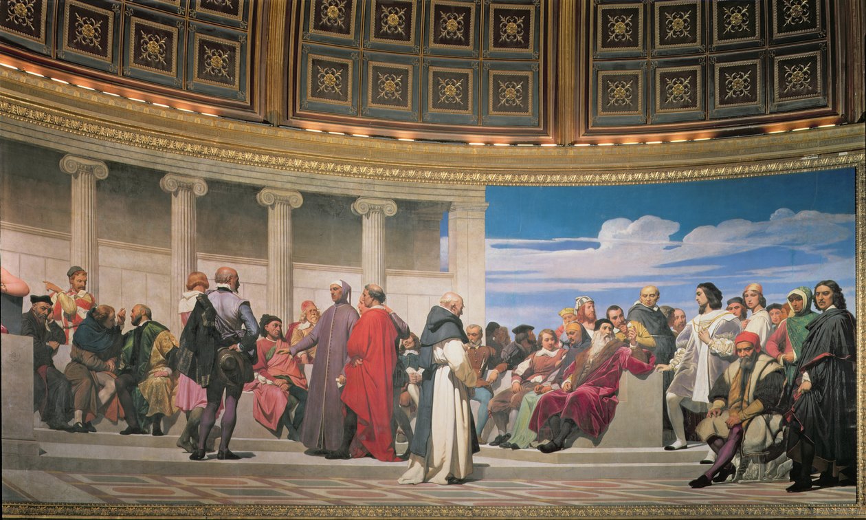 Hemiciclo: Artistas de todas as idades, detalhe do lado direito, afresco de 1836-41, ver também 83553 e 83554 de Hippolyte Delaroche