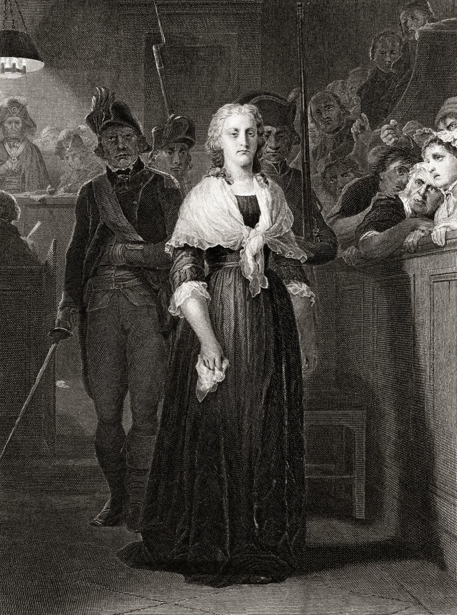 Maria Antonieta perante a Corte do Tribunal Revolucionário, em 14 de outubro de 1793, gravada por William French (c.1815-98) de Hippolyte Delaroche