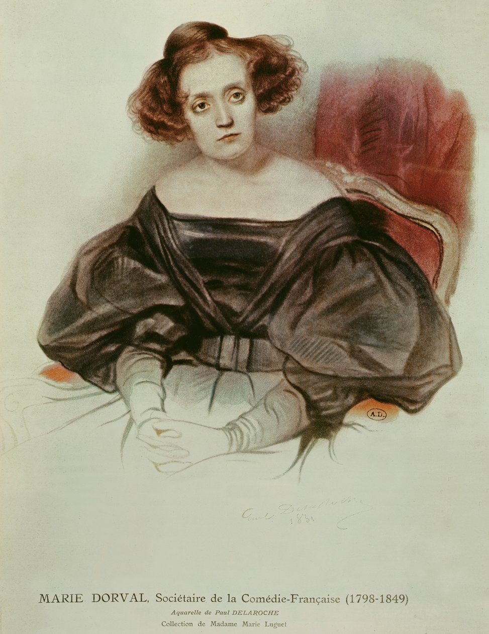 Marie Dorval (1798-1849) em Traje, 1831 (wc no papel) de Hippolyte Delaroche