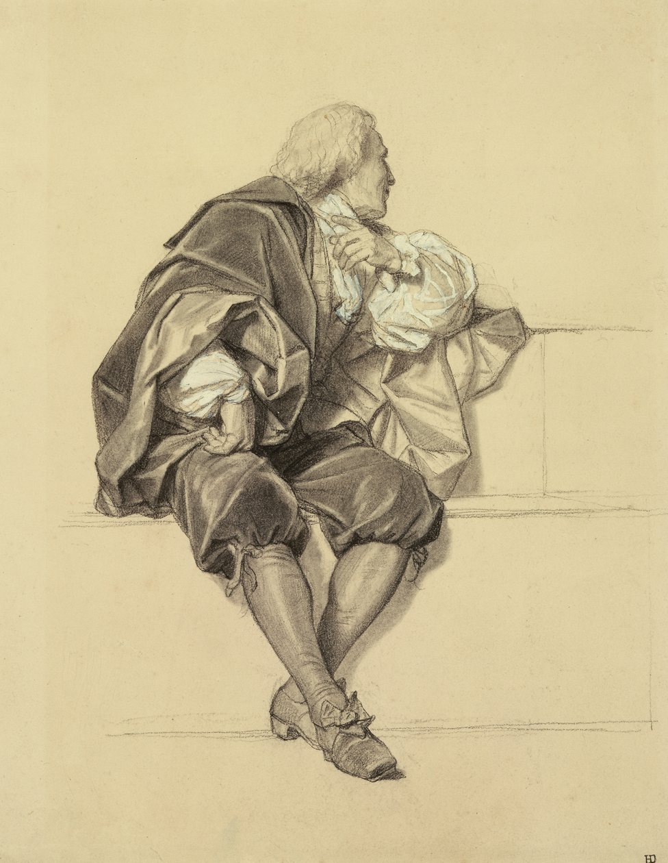 Estudo para o retrato de Pierre Puget (1620-94) no Hemiciclo na École des Beaux Arts (lápis e carvão sobre papel) de Hippolyte Delaroche