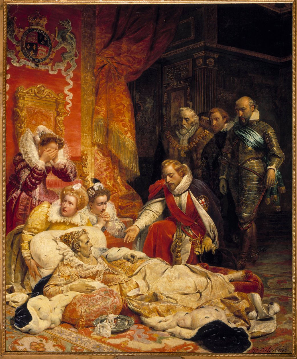 A morte de Elizabeth Iere, Rainha da Inglaterra em 1603 A Rainha Elizabeth morreu de depressão e doença em 24-03-1603, cercada por seus cortesãos. Pintura de Paul Delaroche de Hippolyte Delaroche