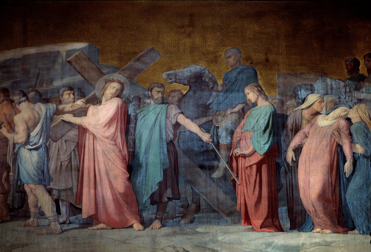 Cristo carregando sua cruz Detalhe de um afresco de Hyppolithe Flandrin (1800-1864) Igreja de Saint Germain des Pres, Paris de Hippolyte Flandrin