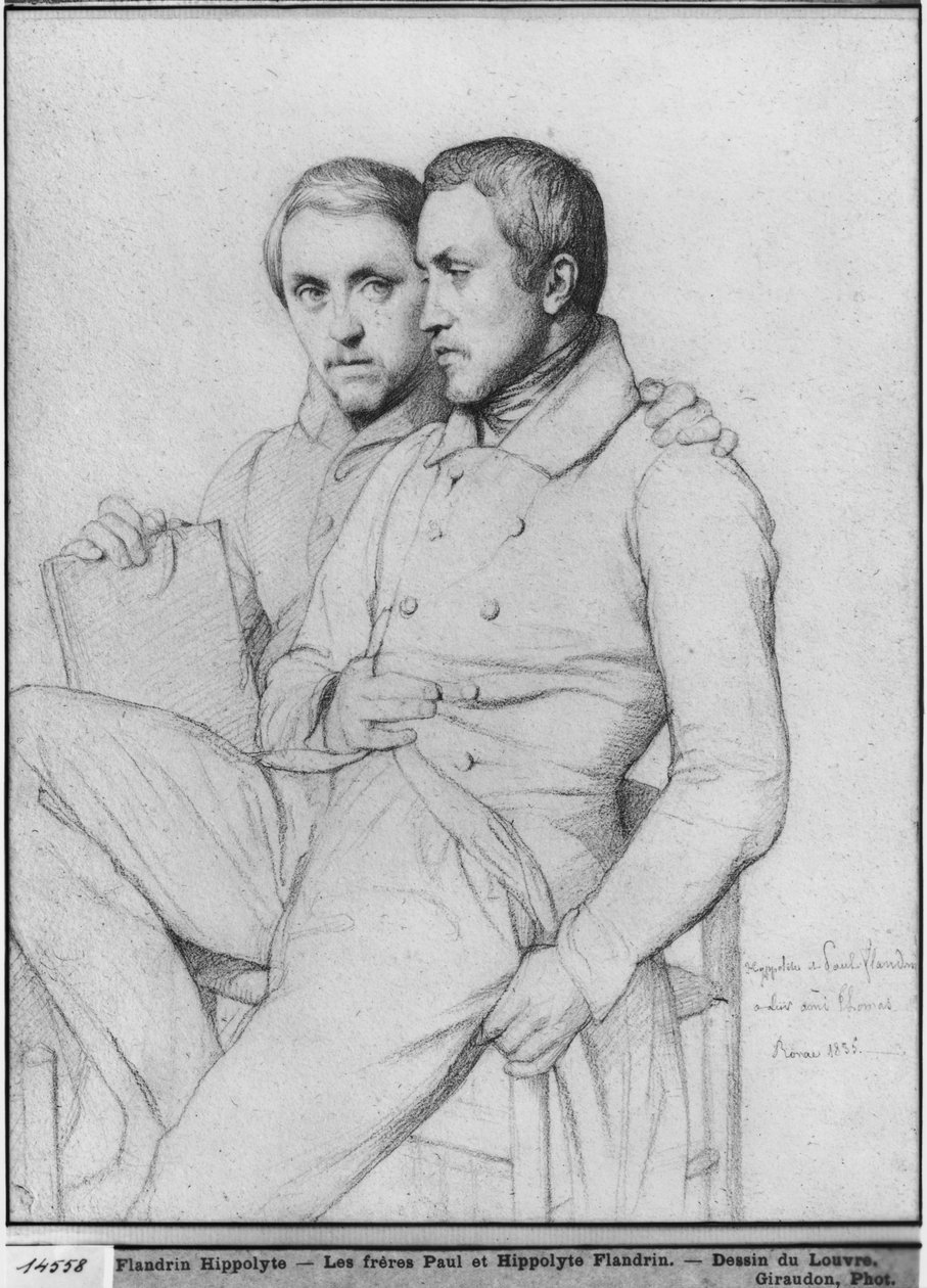Duplo retrato de Hippolyte e Paul Flandrin, 1835 (chumbo preto sobre papel) de Hippolyte Flandrin