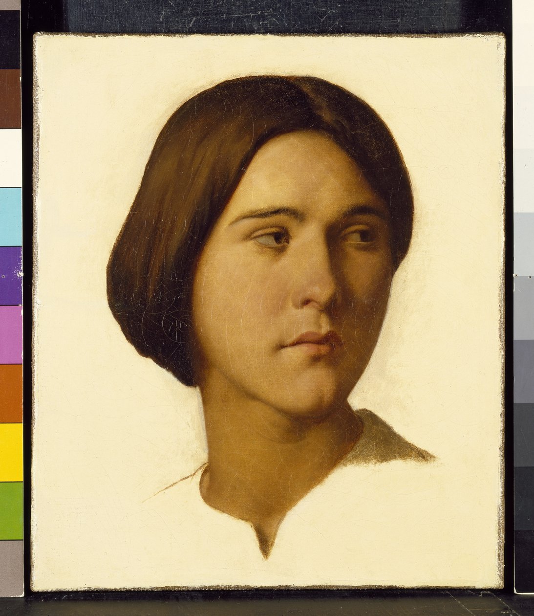 Cabeça, jovem, mulher, olhar, esquerda, 19o, século de Hippolyte Flandrin