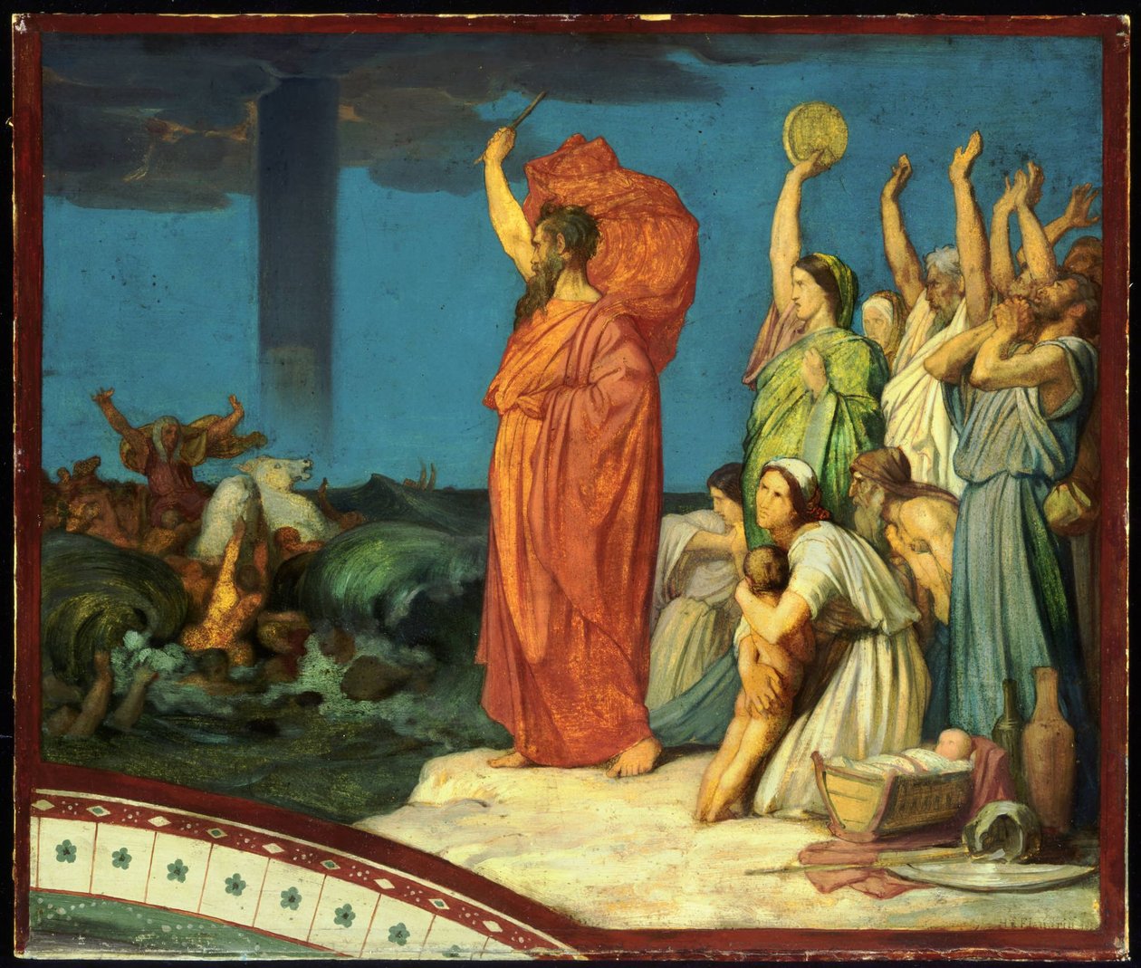 Moisés ordenando às águas que se fechem sobre o exército egípcio de Hippolyte Flandrin