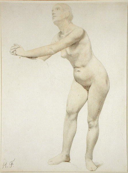 Nu (lápis e aguarela sobre papel) de Hippolyte Flandrin