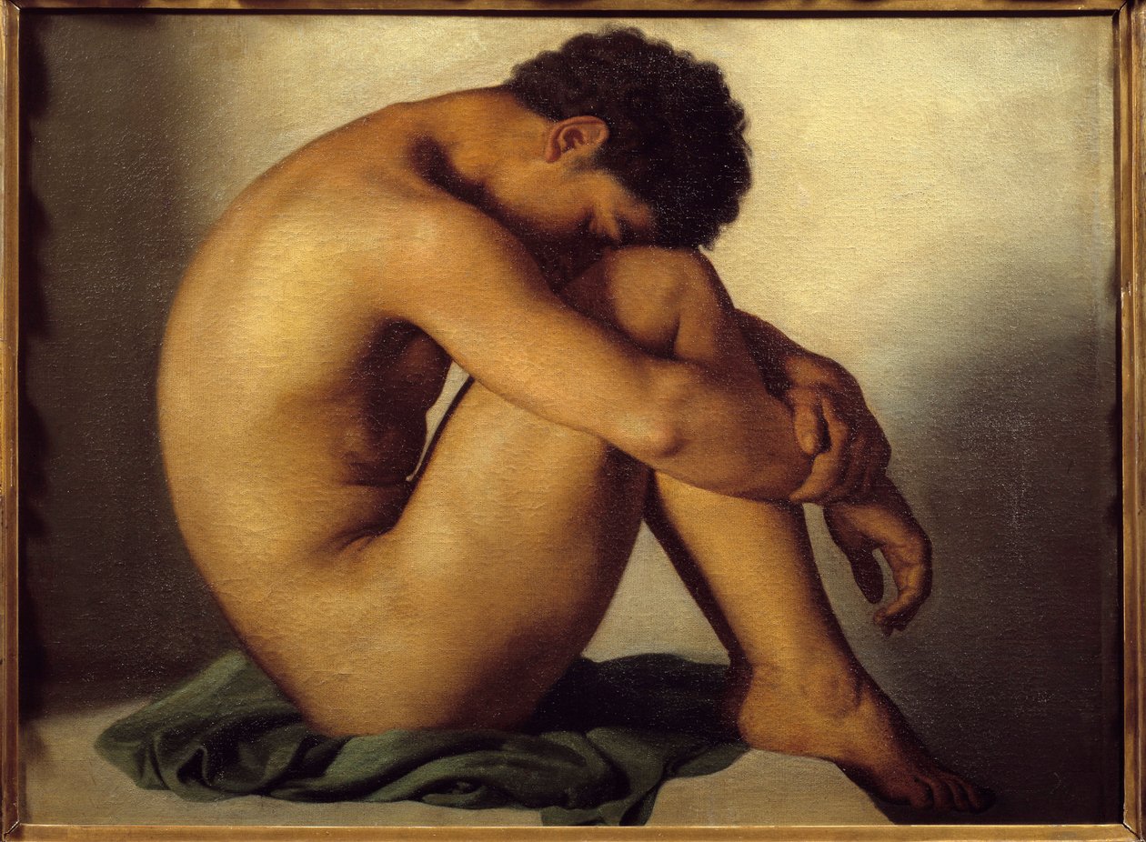 Estudo do jovem nu Pintura por Hypolithe Flandrin (1809-1864) de Hippolyte Flandrin
