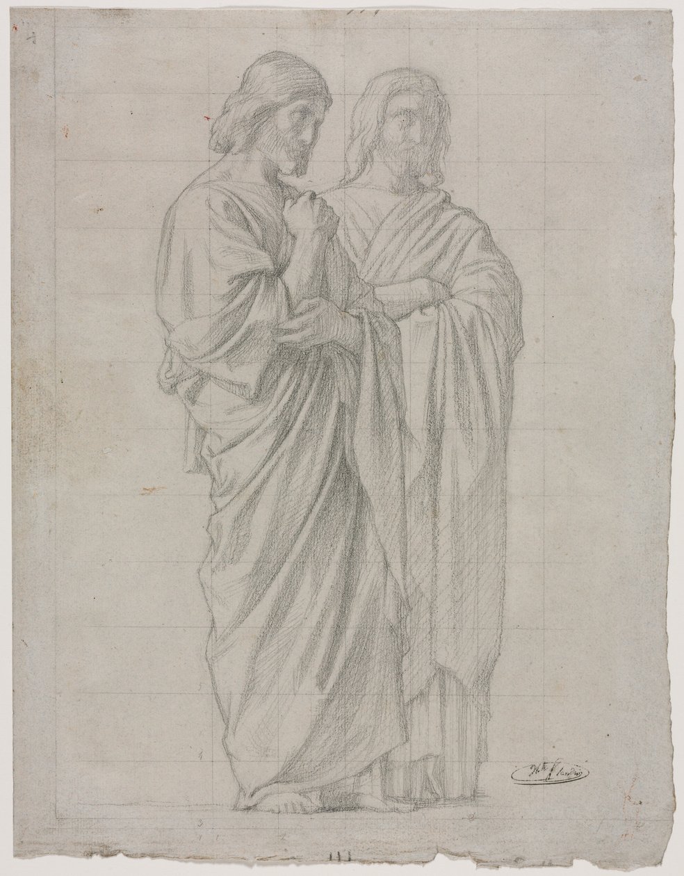 Estudo de duas figuras em pé para a seção esquerda da missão dos apóstolos, 1860. de Hippolyte Jean Flandrin