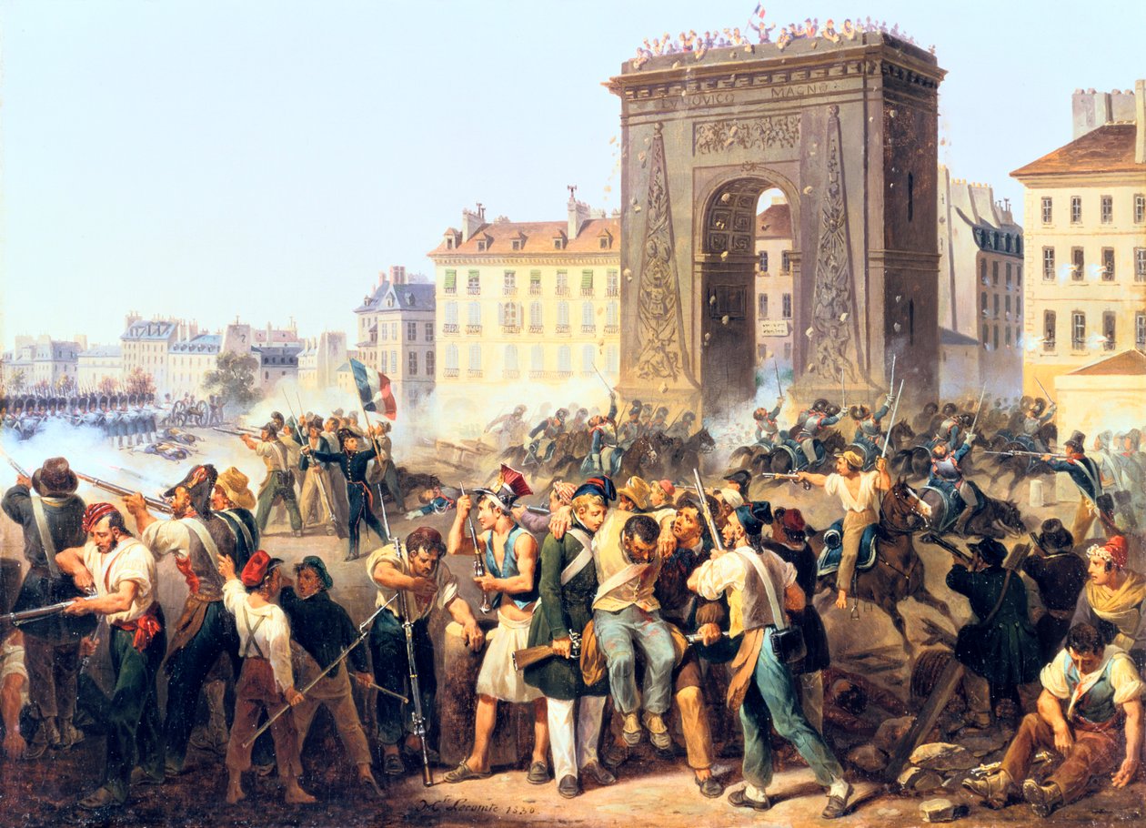 Batalha na Porte St Denis, 28 de julho de 1830, Paris de Hippolyte Lecomte